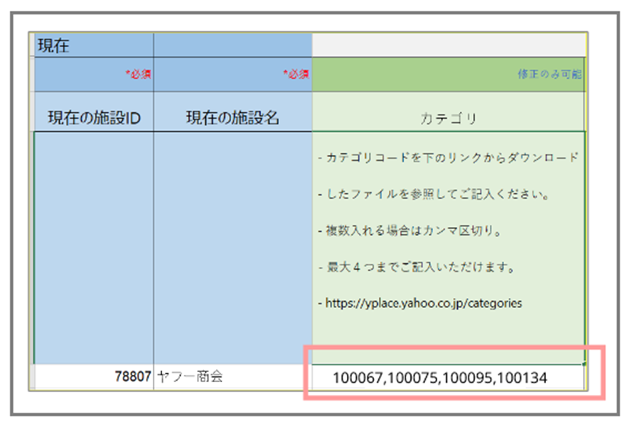 『カテゴリ』の記載方法