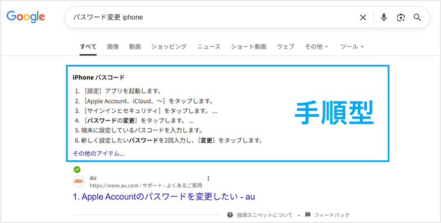 手順型(番号)の強調スニペット