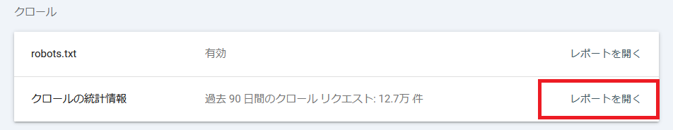 クロールの統計情報　レポートを開く