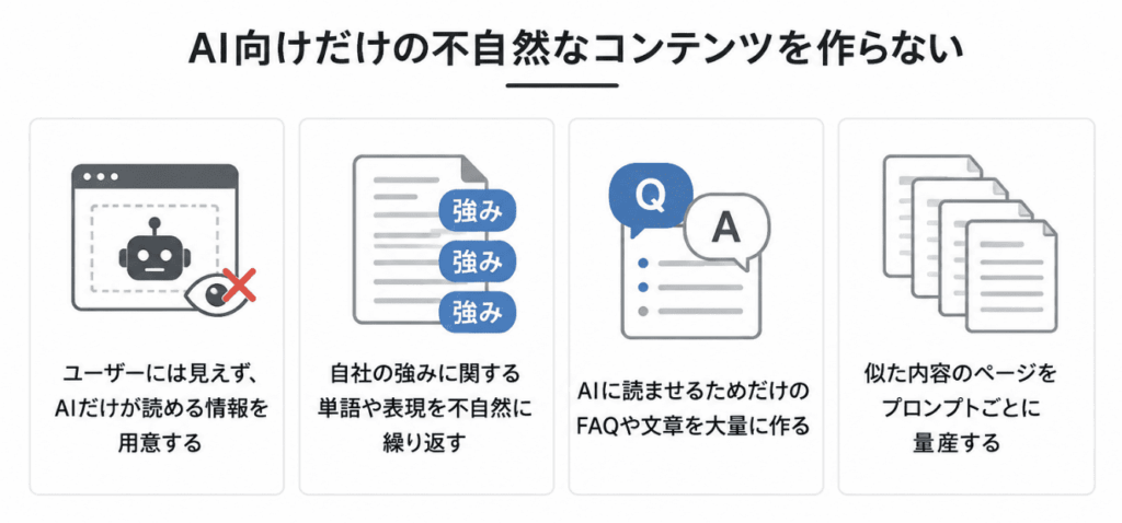 AIOの注意点:AI向けの不自然なコンテンツを作らない